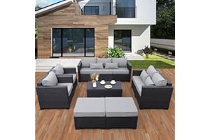 RATTANER Patio Furniture Sets 7 Pieces Outdoor Furniture Sectional Patio Couches Set with Storage Table Light Grey Cushions