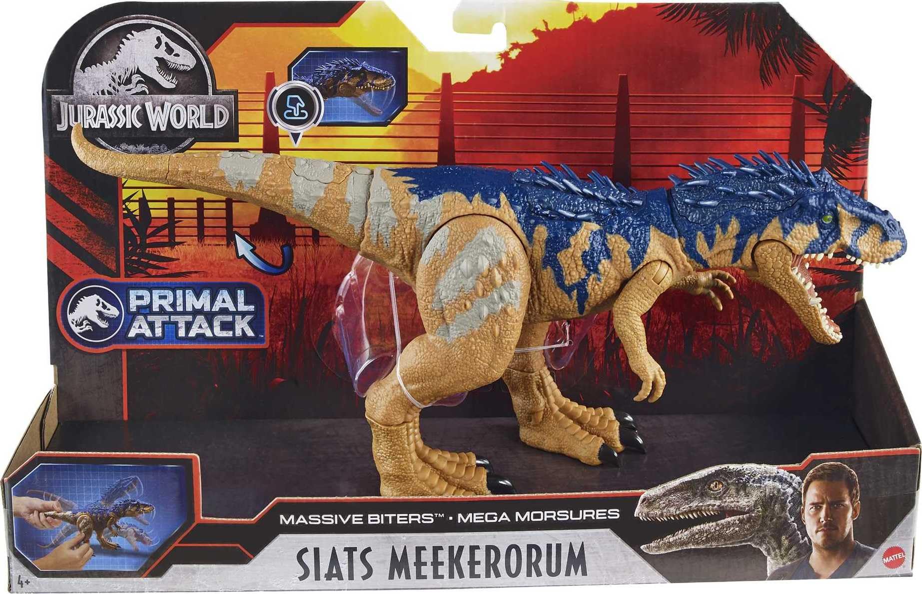 Mattel Jurassic World Massive Biters Dinosaur Action Figure, Siats Meekerorum Large Dino Toy with Tail-Activated Strike & Chomping Motion