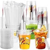 FoldTier 60 Pcs Crawfish Boil Cups Bulk 12 oz Lobster Plastic Cups with Straw Let's Get Cray Disposable Clear Crawfish Drinking for Crayfish Crab Seafood Boil Party Decoration Supplies