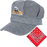 Conductor Hat+Paisley Bandanna (2 IN 1) Engineer Cap Adjustable Train Conductor Dress Up Kit for Kids