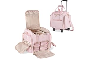 Prokva Rolling Makeup Case with 4 Removable Bags, Professional Makeup Train Case with Wheels, Makeup Artist Travel Bag with Brushes Storage Section, Pink (Patent Design)