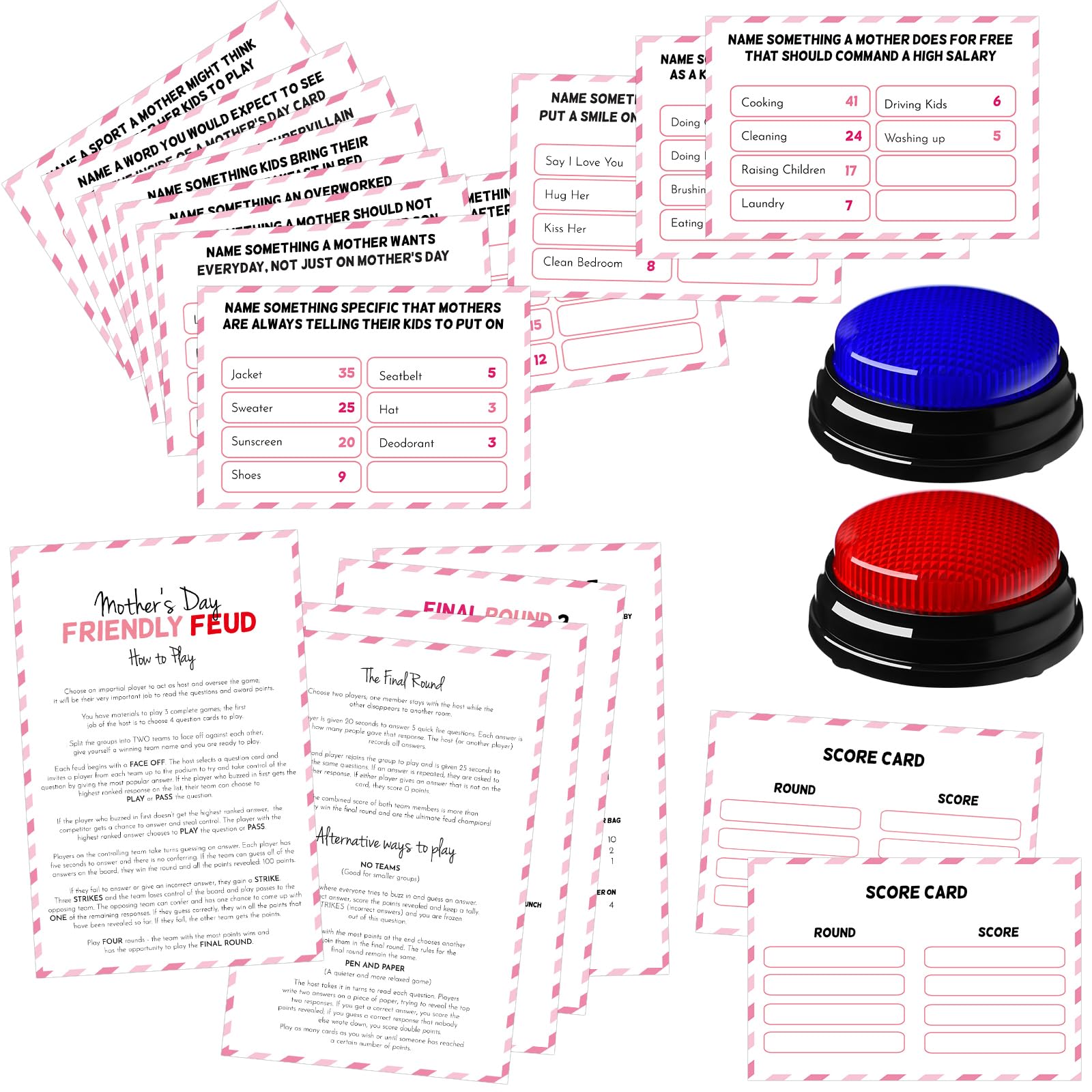 Photo 1 of Mother's Day Friendly Feud Quiz with Answer Buzzer, Friendly Feud Game for Adults,Mothers Day Decorations,Trivia Quiz Game Night for Mom Family Activity Wedding Baby Shower