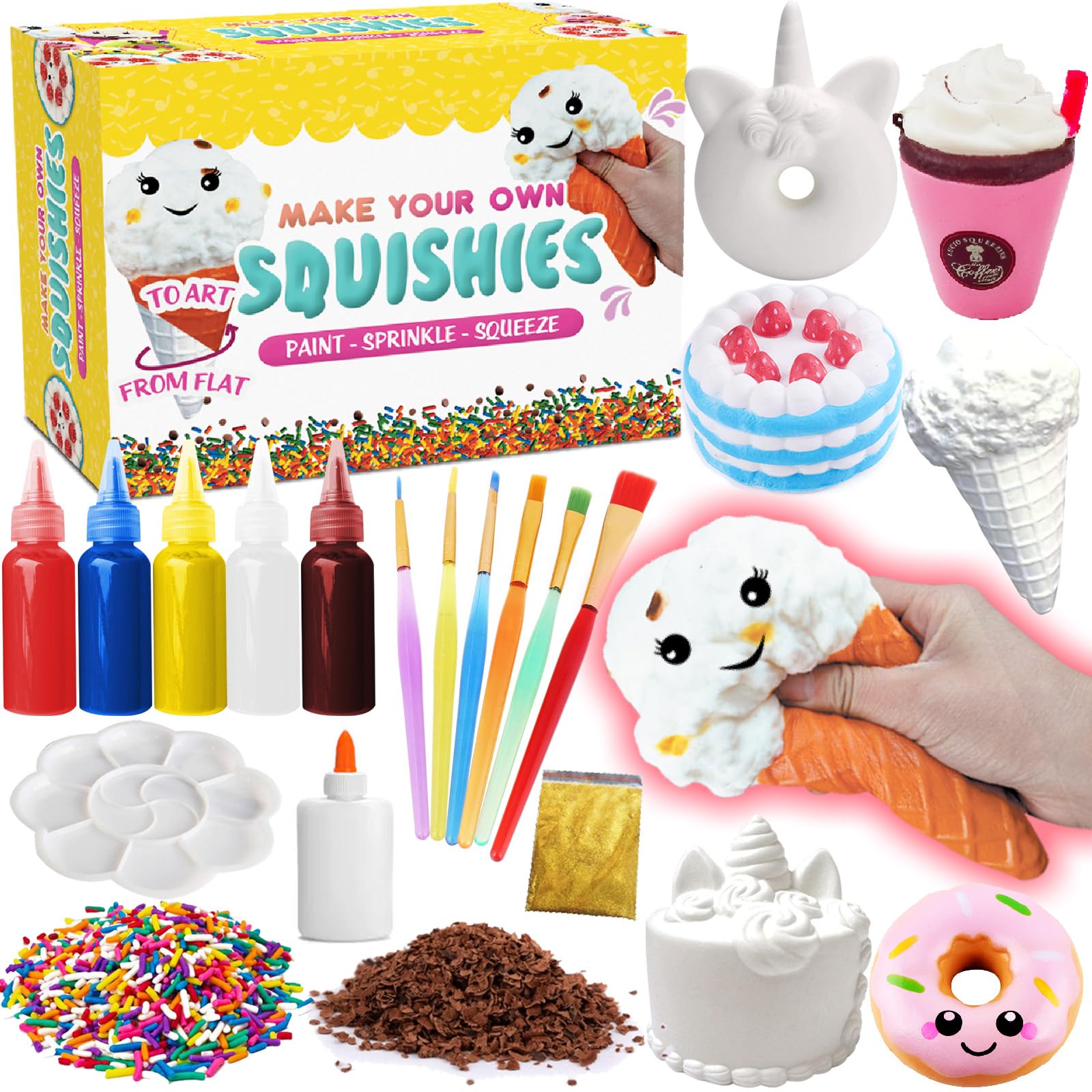 Photo 1 of Insnug Paint Your Own Squishies Kit - Sensory Toys Squishy Painting Kit Stress Relief Squishies for Girl Kids Age 4 6 8 10 Slow Rising Squeeze Autism Toys Unicorn Gift Ice Cream Cake Milk Shake Donut