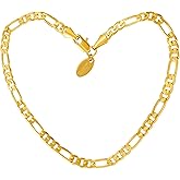 LIFETIME JEWELRY Womens Gold Anklet 4mm Figaro Chain Ankle Bracelet 24k Real Gold Plated