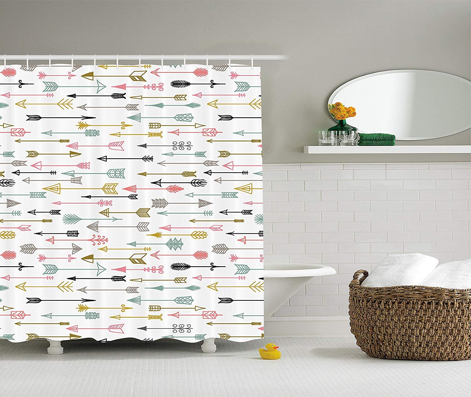 Ambesonne Arrow Decor Collection Colorful Arrows Pattern Native American Style Art Polyester Fabric Bathroom Shower Curtain 84 Inches Extra Long Pink Mustard White Black Amazon In Home Kitchen