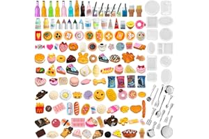 DIINOKIY 150Pcs Miniature Food Drinks Bottle Toys Mixed for Dollhouse Kitchen Accessories Mini Play Fake Resin Pretend Game Party Tableware 1/12 Doll House Bread Cake Models Micro
