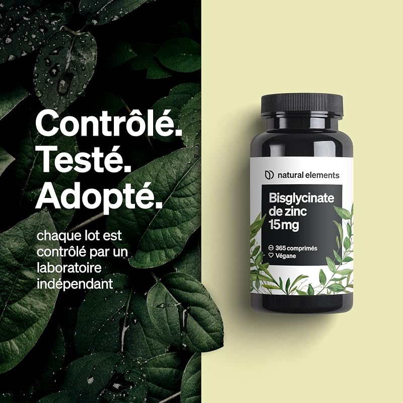 Zinc Bisglycinate Pur 15mg – 365 Comprimés Végétaliens – Zinc pour Plus d'un An – Antioxydant et Beauté – pour une Peau Saine – Système Immunitaire – Sans Additifs