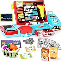 Caisse Enregistreuse Jouet – Calculatrice, Scanner, Nourriture, Argent – Dès 3 Ans – Rose