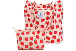 Yonsya Corduroy Tote Bags, Travel Shoulder Beach Bag with Makeup Bag for Women Work Lunch Grocery Shopping Shopper Handbags