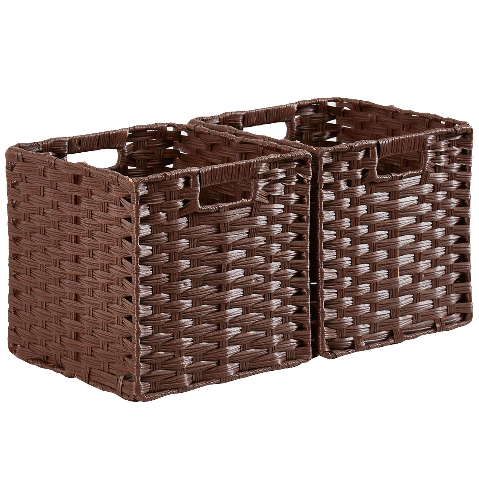 Mangata 28 cm Storage Cube Boxes, Rattan Effect Storage Baskets, Wicker Woven Polyrattan Material Closet Organizer, 28x28x28 cm, Anti-Mould, Easy to Clean(Espresso, 2 Pack)
