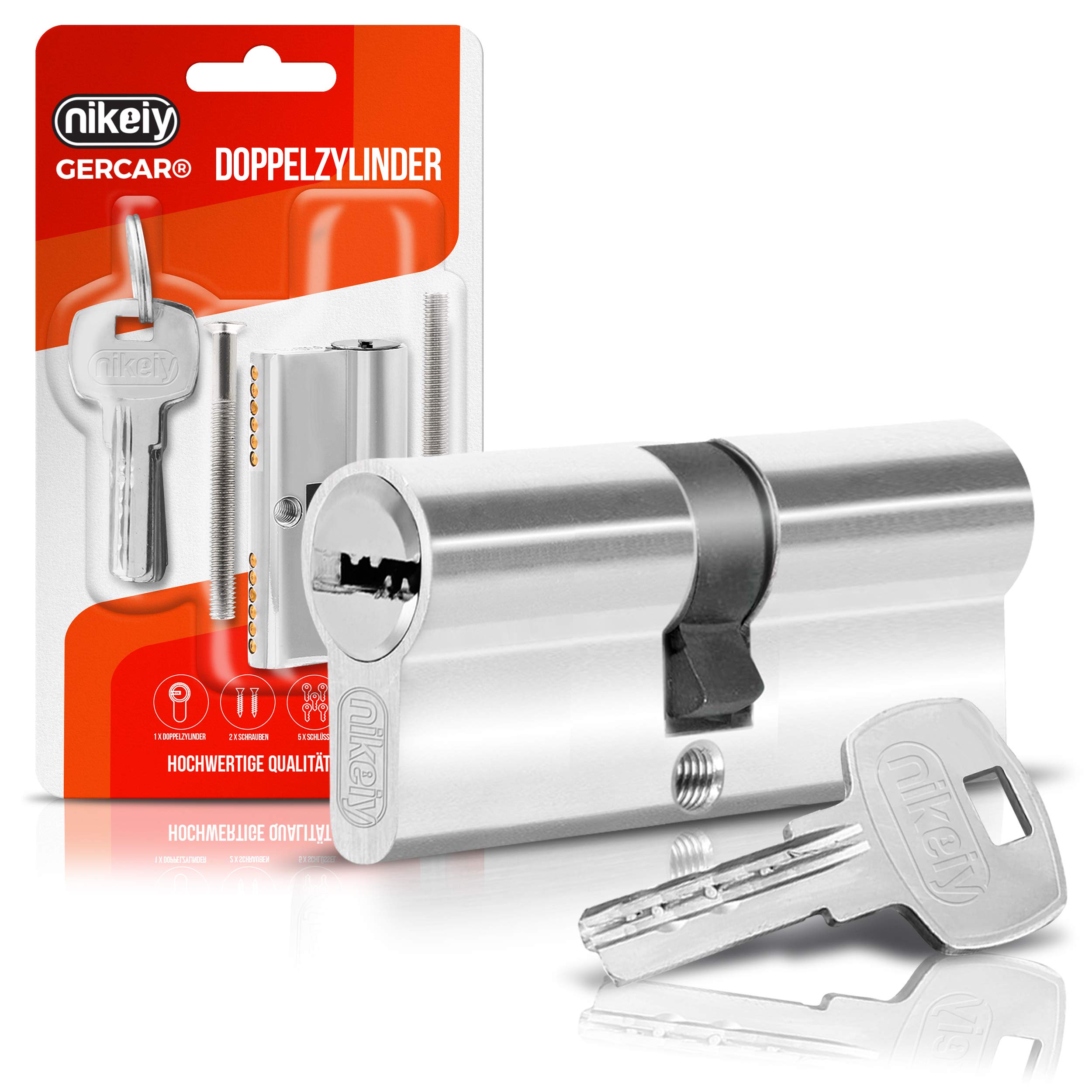 GERCAR Profile Cylinder Lock 30/30 Double Cylinder Door Lock Includes 5 Keys Single Length 60 mm A:30 B:30-1 Piece Set