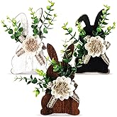 Yousoontic 3 Pcs Easter Table Decorations Rustic Wooden Easter Bunny Signs Table Centerpiece Spring Farmhouse Rabbit Decor with Flowers Tiered Tray Tabletop Mantel Home Indoor Decoration(Front Bunny)
