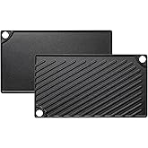 EWFEN Reversible Grill/Griddle, 16.7x9.5'' Pre-Seasoned Cast Iron Griddle Pan, Double Burner Cookware, Rectangular Stovetop Griddle with Handles, Flat Top Plate for Oven, Grill &amp; Campfire