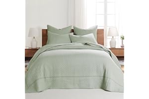 Levtex Home Cross Stitch Reversible King Bedspread Set (120x104in) with 2 Pillow Shams (36x20in) - Stitch Texture - Desert Sage - Cotton King Size Bedspread Set - Soft, Pre-Washed