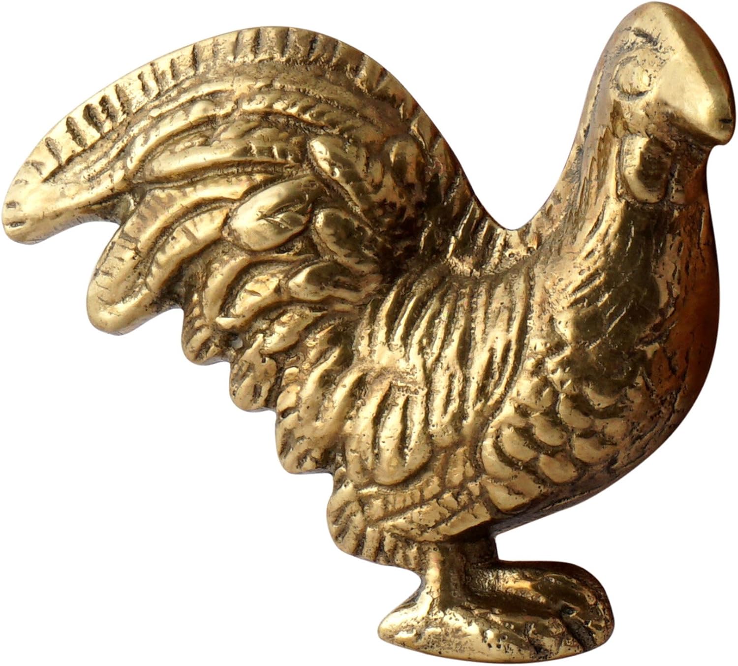 Set of 2 Brass Rooster Knobs Unique Carved Pulls for
