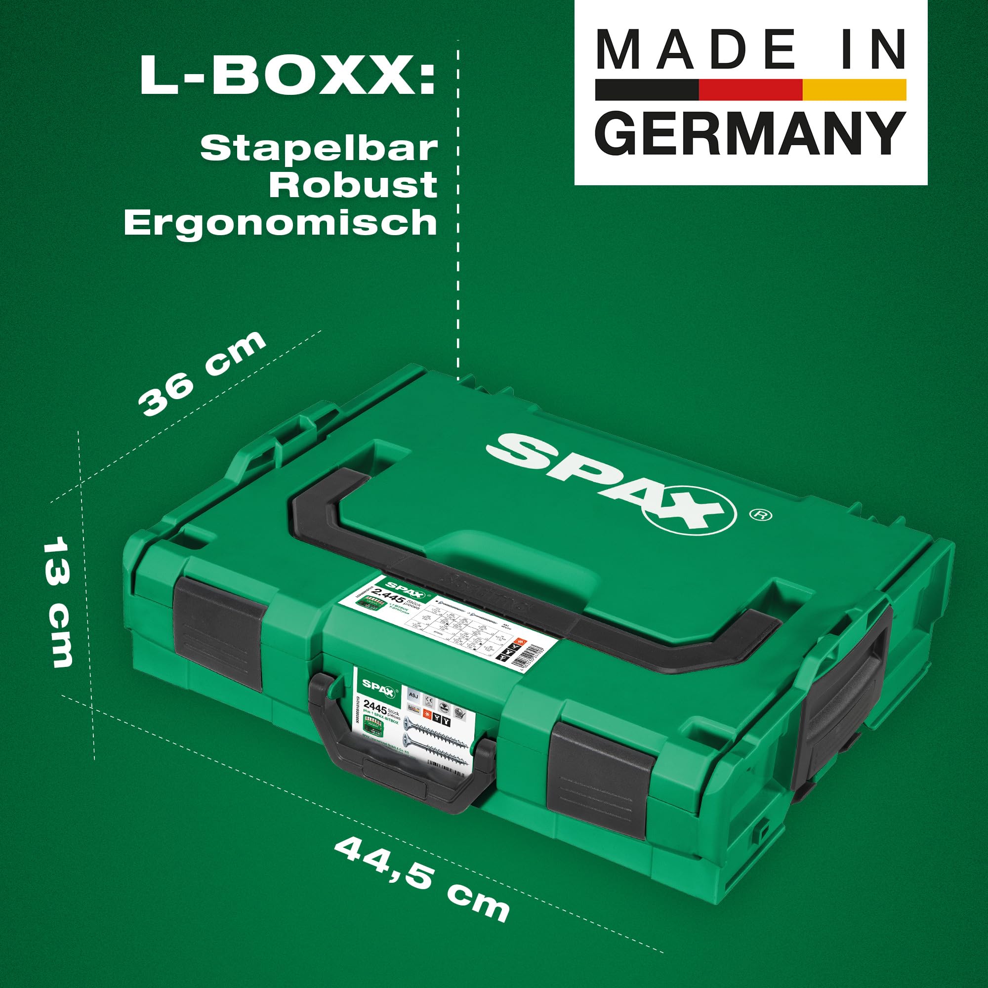 SPAX Montagekoffer L-BOXX groß – 2.446-teiliges Schraubenset mit Senkkopf, WIROX A9J, T-STAR plus, 16 Abmessungen, inkl. SPAX BITBOX - 5000009161019 6