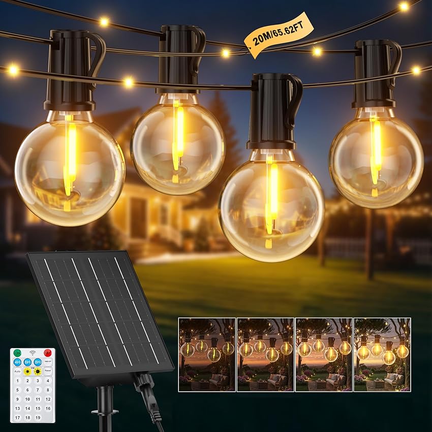 Catena Luminosa Esterno Solare Giardino 20M 25+1 G40 Lampadine LED Luci Solari per