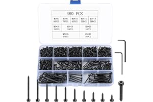 QIWUHAI Metric Hex Socket Cap Head Self Tapping Screws, 480pcs M3 Stainless Steel Socket Head Cap Wood Screws Assortment Kit, Hex Drive Head Cap Self Drilling Screws(480 Black)