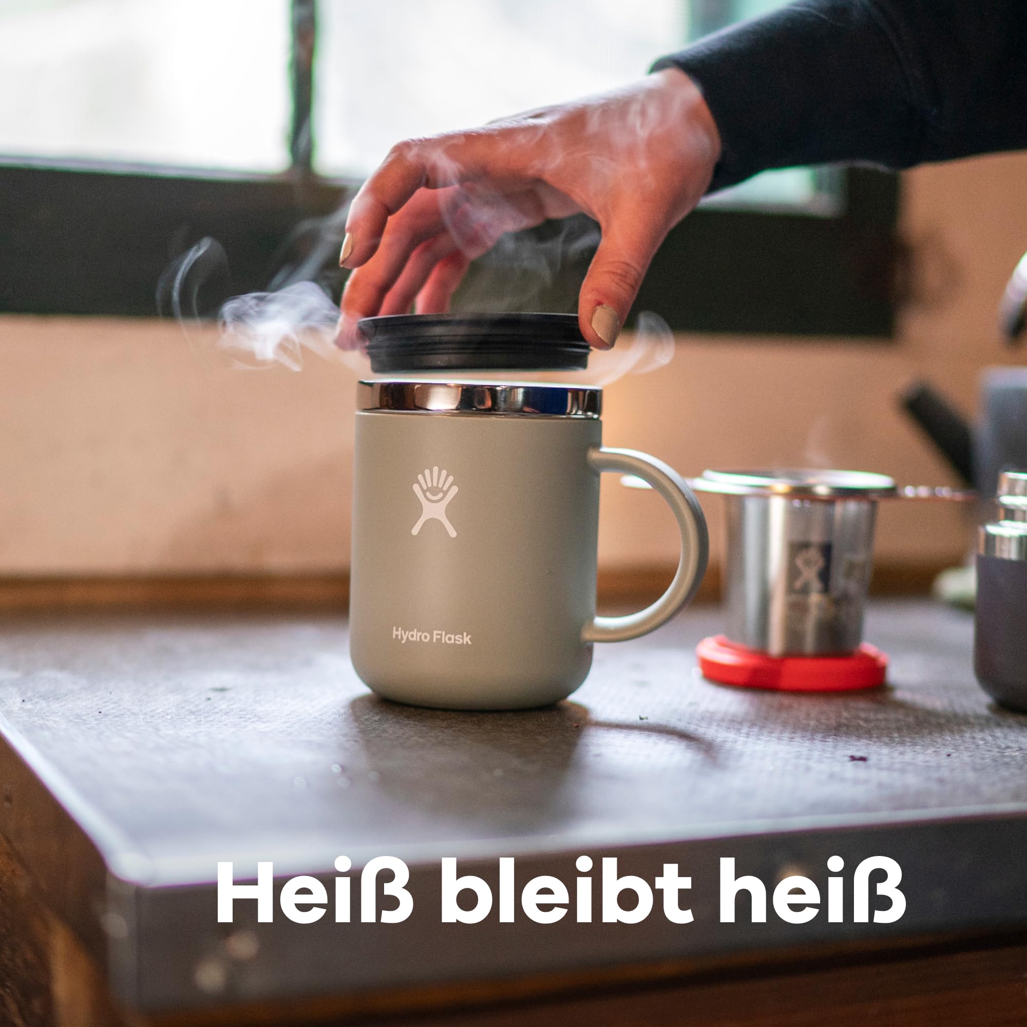 HYDRO FLASK - Kaffeebecher 354ml (12 oz) - Vakuumisolierter Thermobecher aus Edelstahl - Isolierbecher mit Griff & Steckdeckel - Reise-Becher - Spülmaschinenfester Kaffeebecher - Indigo 2