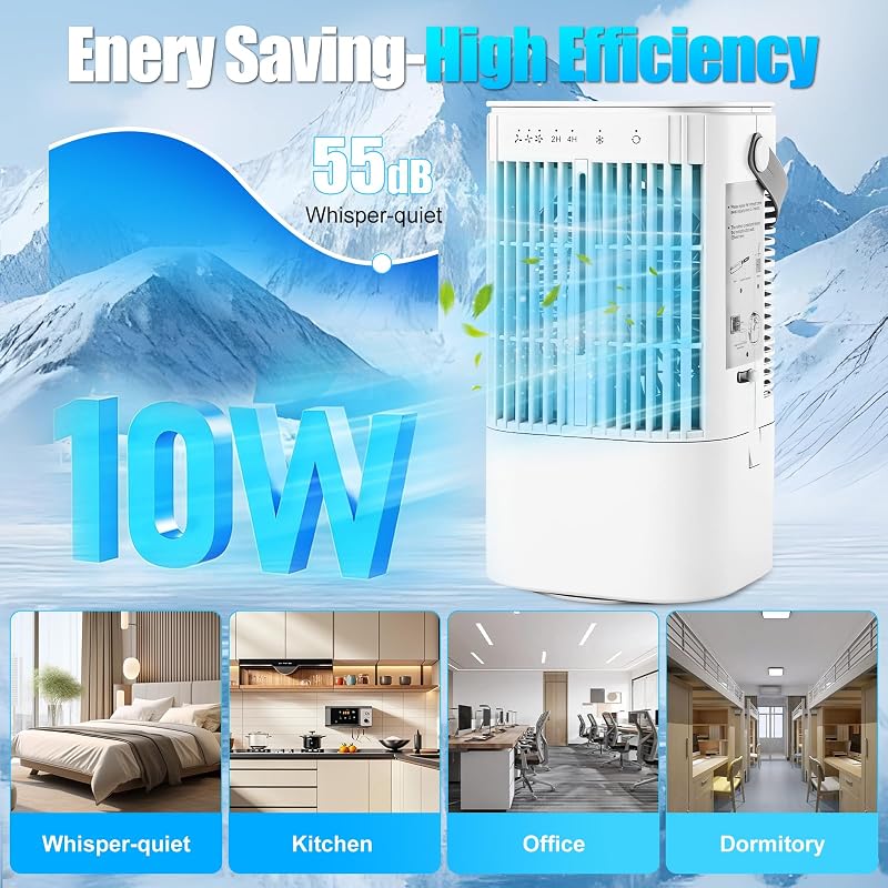 Ventilatore mobile con serbatoio dell'acqua da 900 ml, timer 2/4 ore — foto 7 di 8