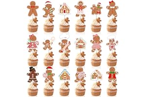 KINGZONE 36 Pcs Christmas Gingerbread Man Cucake Toppers - Merry Christmas Gingerbread Man Cake Party Decorations Party Supplies Decor for Kids, Boys, Girls, Baby Shower