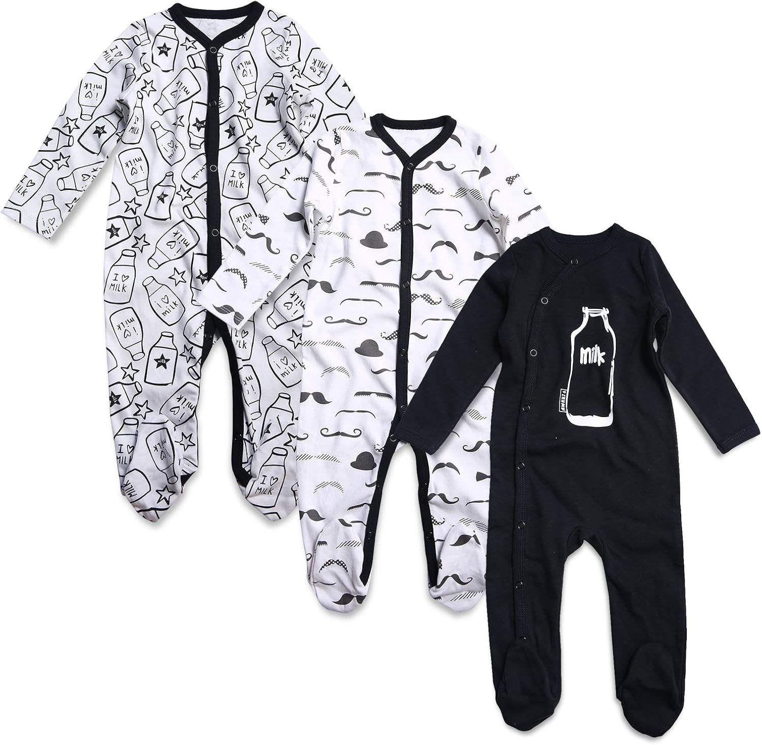 OPAWO Baby Boys' Footed Sleeper Pajamas 3 Pack Long Sleeve Footie Pjs 0-18 Months: Clothing