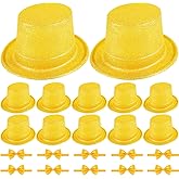 STORRVOL 12 Pcs Top Hats Adult Glitter Top Hats with 12 Pcs Bow Ties, Glitter Plastic Disco Party Hat for New Year 2026 Shiny Magician Top Hat Magician Birthday Wedding Cosplay Party Supplies(Golden)