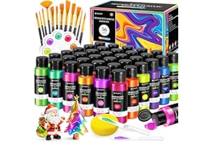 POPYOLA 52 PCS Iridescent Acrylic Paint Set with 12 Brushes, 2 Knives & Palette, 36 Colors (2oz/60ml) Art Craft Paint for Adults Kids Artists Beginners, Halloween Pumpkin Canvas Ceramic Rock Painting Kit