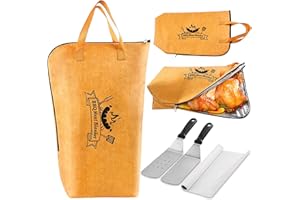 Grilljoy 4PCS Griddle Accessories Set - BBQ Blanket for Resting Meat, Meat Resting Blanket with Stainless Steel Griddle Spatula & Silicone Oil Paper, Essential Smoker Accessories for BBQ Lovers