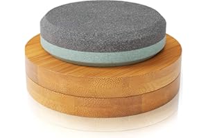 Sharp Pebble Puck/Disk - Axe/Hatchet Large Sharpening Stone- Whetstone Blade & Tool Sharpener- Dual Grit Multipurpose Waterstone Sharpener with Bamboo Box