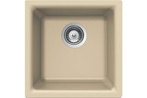 Houzer Quartztone Sand Granite Composite Kitchen Bar Sink: 16 Inch Dual Mount Single Bowl Sink, Durable & Versatile, Essential for Home & Apartment: E-100 SAND