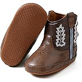 Jastore Leather Western Boots Cowboy Bootie Soft Sole Non-Slip Crib Shoes for Baby Infant Toddler