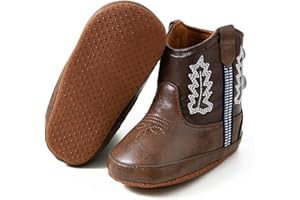 Jastore Leather Western Boots Cowboy Bootie Soft Sole Non-Slip Crib Shoes for Baby Infant Toddler