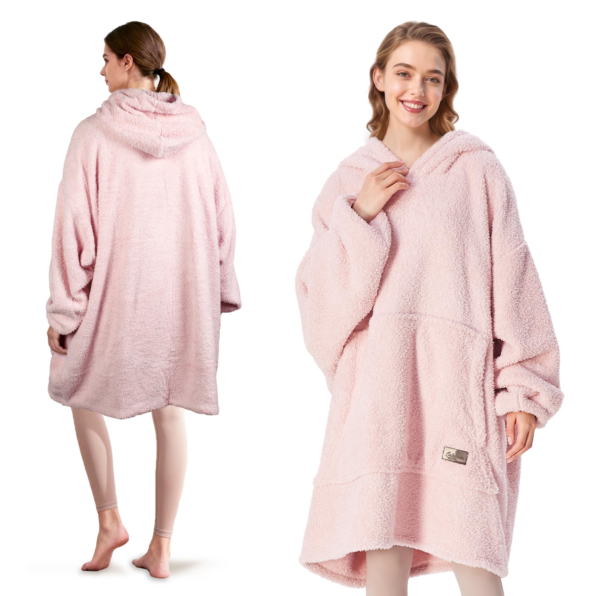 Catalonia Classy Wearable Oversized Hoodie Blanket, Snuggle Sherpa Blanket Hoodie, Warm Throw Blanket Sweatshirt with Sleeves for Winter, Gifts for Mum Women Men Adults Teens, Pink