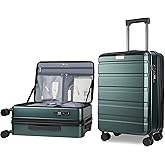KROSER Carry On Luggage with Spinner Wheels & Built-in TSA Lock, Expandable Top Opening Hard Shell Suitcase Large Capacity Durable Rolling Luggage with USB Port, Carry-On 20-Inch, Dark Green
