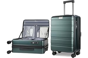 KROSER Carry On Luggage with Spinner Wheels & Built-in TSA Lock, Expandable Top Opening Hard Shell Suitcase Large Capacity Durable Rolling Luggage with USB Port, Carry-On 20-Inch, Dark Green