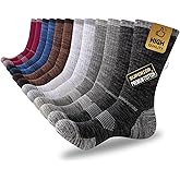 COOVAN Mens Cotton Crew Work Socks 6 Pairs Moisture Wicking Cushioned Boot Athletic Heavy Duty Socks for Hiking Running