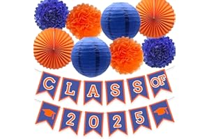 DOMOO OF DREAMS Blue Graduation Orange Party Decoration Class Banner Hanging Pom Poms Flowers High School College Grad Supplies