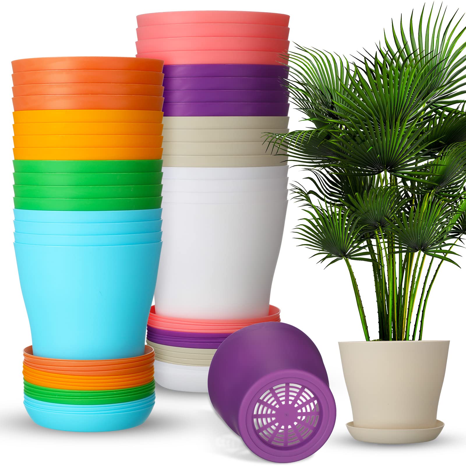 Photo 1 of Yinder 32 Pcs 6 Inch Nursery Pots Flower Pots Colorful Plastic Plant Pot Seed Starting with Saucers and Drainage Holes Plant Container for Herbs Houseplants Seeding Nursery Flowers