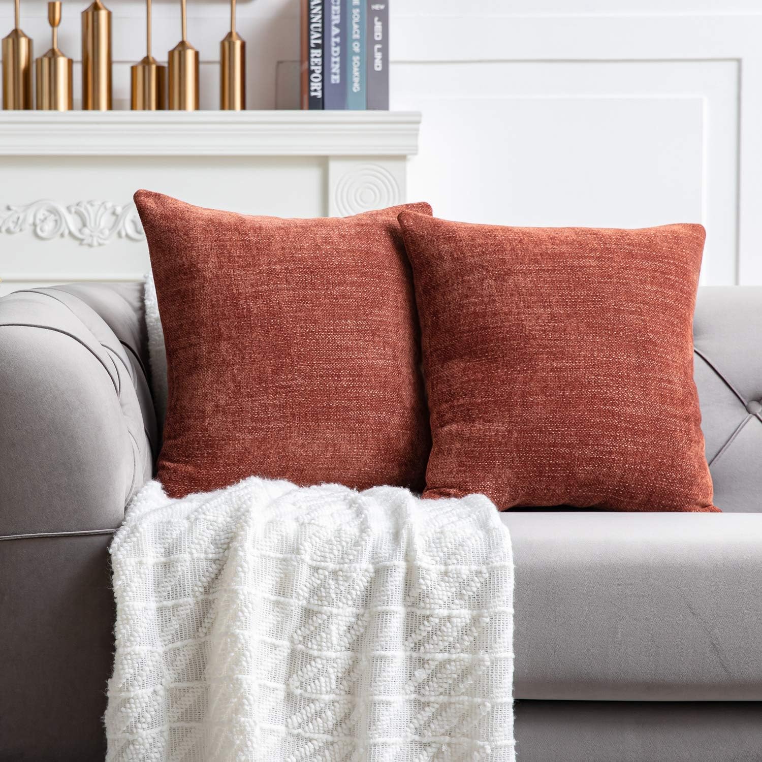 Anickal Rust Pillow Covers 18x18 Inch Set of 2 Farmhouse Rustic Decorative Throw Pillow Covers Square Cushion Case for Home Sofa Couch Decoration: Home & Kitchen