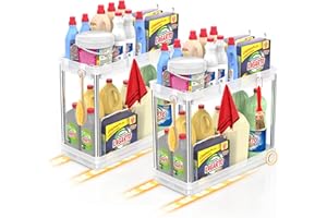 [Upgrade Wheels] 2 Pack Under Sink Organizers And Storage, Durmmur 2-Tier Under Sink Organizer, Bathroom Cabinet Organizer, Under Sink Storage For Kitchen, Multi-purpose Storage Shelf, Frost White