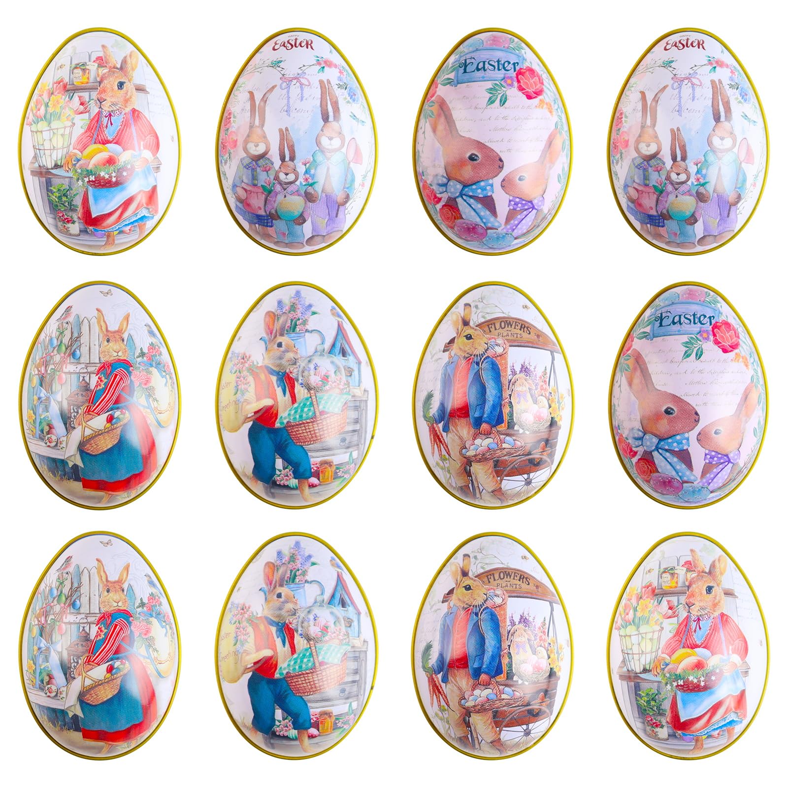 Cranight Easter Egg Hunt,12PCS Empty Easter Egg Shells, Fillable Easter Eggs, Easter Decorations Bunny Tin Box, Metal Easter Egg Hunt Kit, Easter Gifts for Kids