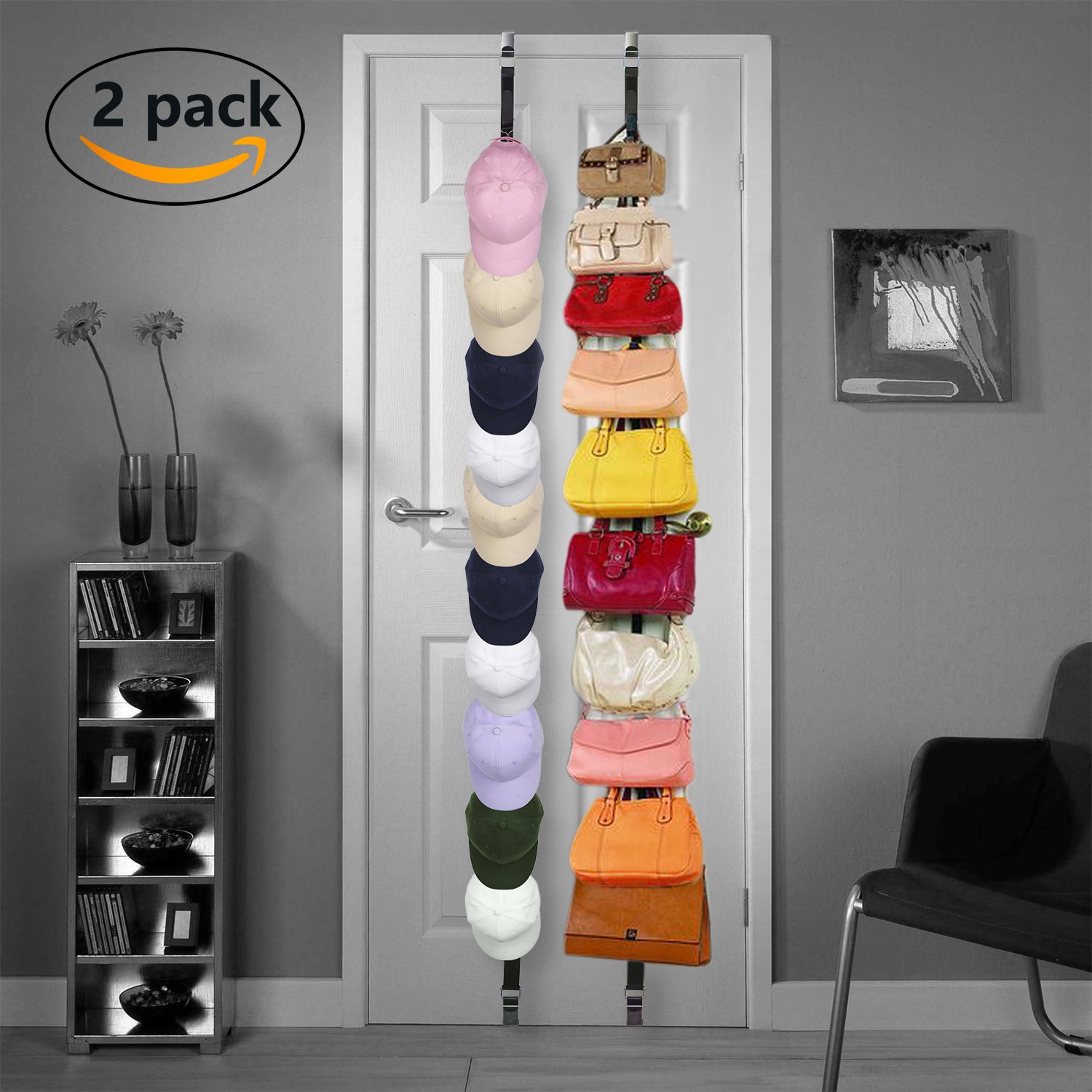 MULTI USE 2 Pack Storage Organizer Ball Cap Hat Rack Purse Bag Holder