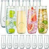 wookgreat Stemless Champagne Flutes Set of 16, 10 oz Champagne Glasses, Toasting Glasses, Prosecco Mimosa Glasses, Made Of Recycled Glass, Embossed Stemless Champagne Flutes for Wedding, Party, Easter