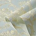 Wallpaper Peel and Stick Modern European Style 3D Embossed Damask Wallpaper Self Adhesive Contact Paper Removable Non-Woven for Bedroom Living Room Wall Covering 20.8" x 197" Light Blue