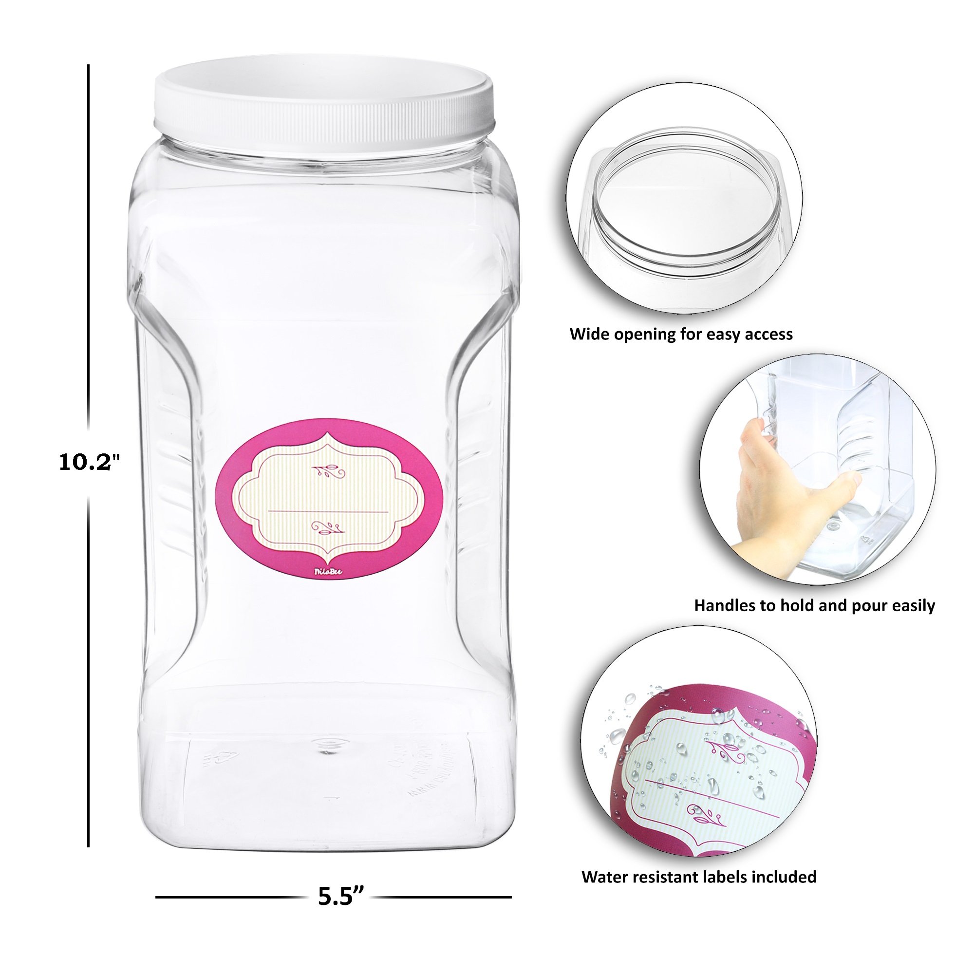 2 Pack 1 Gallon Large Clear Empty Plastic Storage Jars with Lids