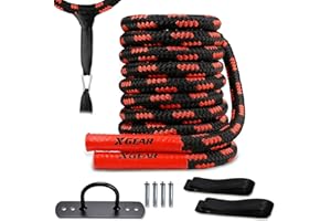 XGEAR Heavy Battle Rope, Exercise Training Rope with Anchor Strap, Wall Hanger Kit-100% Poly Dacron Workout Rope/Undulation Ropes for Full Body Strength Training - 1.5" Dia, 30/40/50ft.