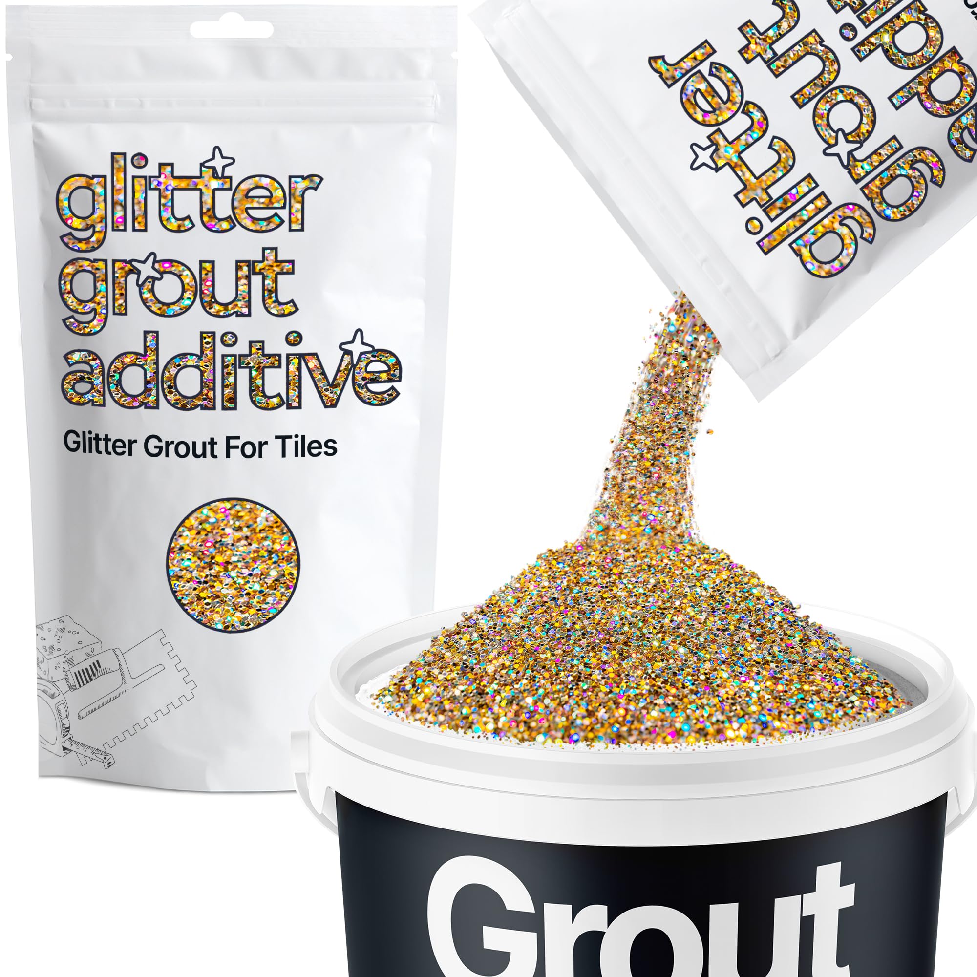 Hemway Gold Silver Holographic Glitter Grout Additive 100g Metallic Flakes for Adding Sparkle to Kitchen & Bathroom Tiles | Enhance Your Indoor Grouting Projects with a Durable Sparkly Effect