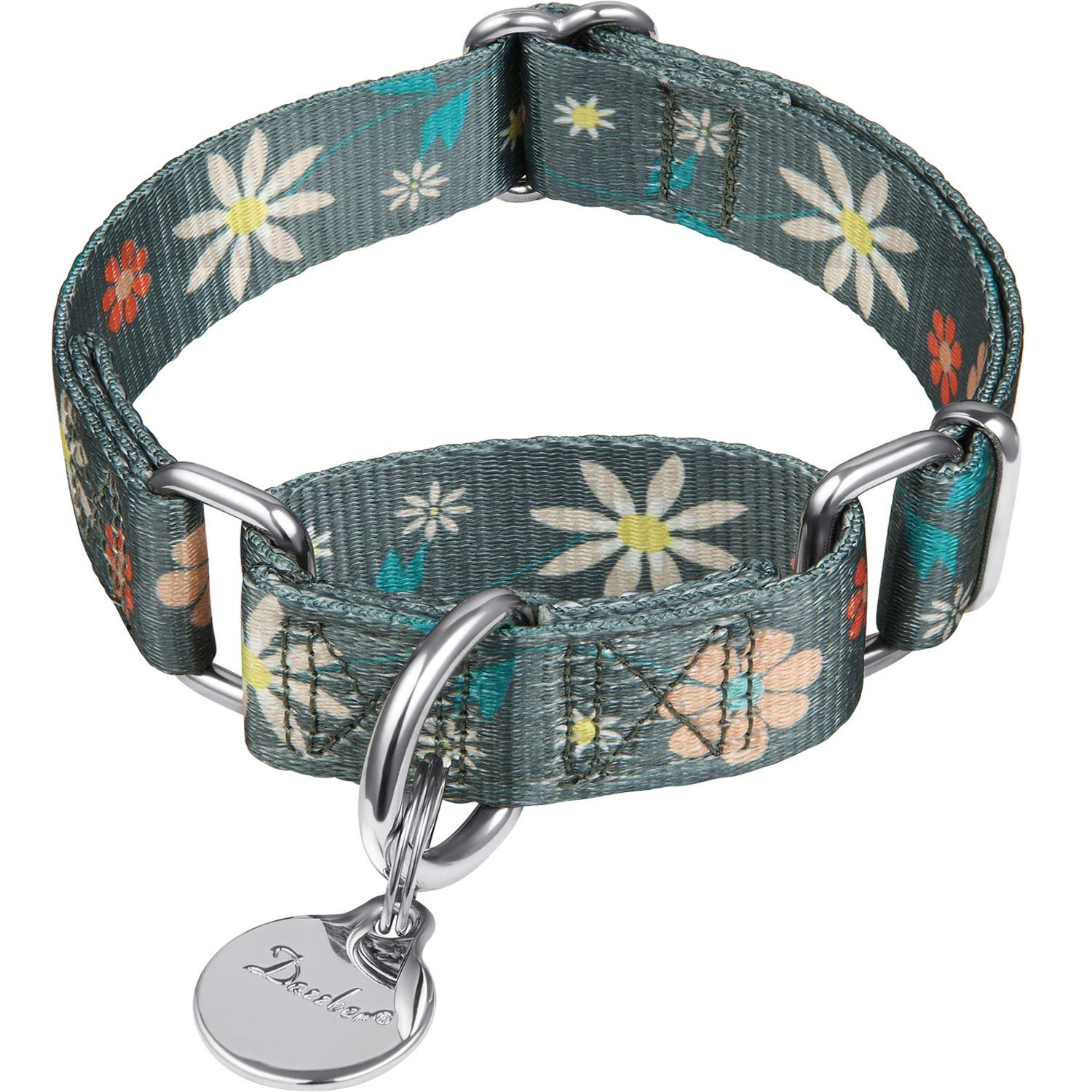 Dazzber Martingale Collars for Dogs – Soft Adjustable Dog Collar, Durable D-ring Heavy Duty, Choke Collar for Large Medium Small Dogs (large, Warm Grey and Elegant Flower) — image 1