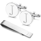 LOYALLOOK Initial Cuff Links Mens and Tie Clips for Men | Classic Silver Tone Letter Alphabet A-Z Cufflinks and Tie Bar Set, Gifts for Men Father Husband for Formal Business Wedding